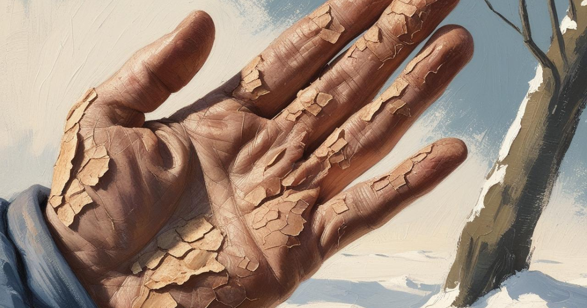 dry cracked flaky skin on a hand in cold climate