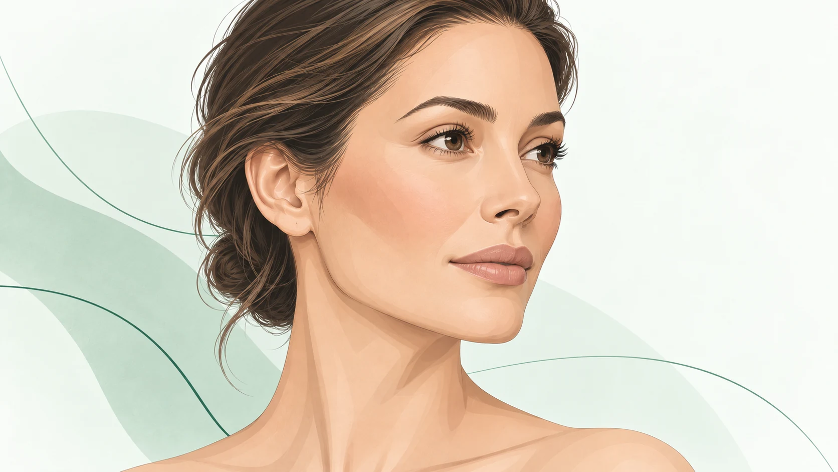 Stylized portrait with soft green contour lines suggesting facial balance and structure