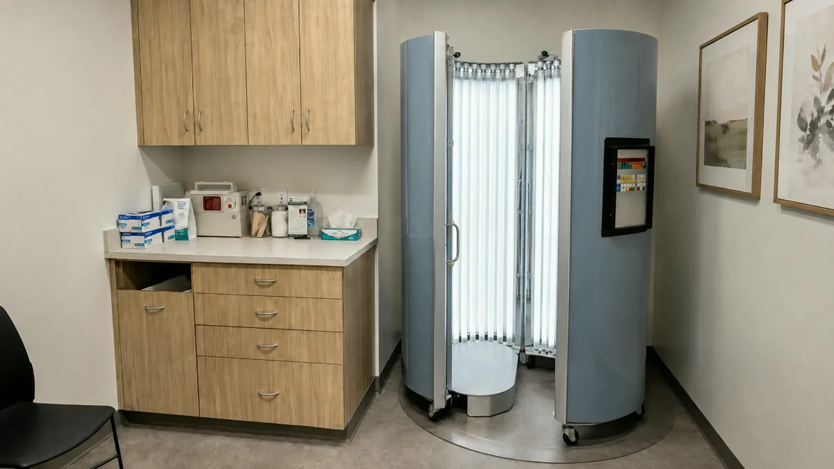 Narrowband UVB phototherapy booth at Scenic Dermatology.